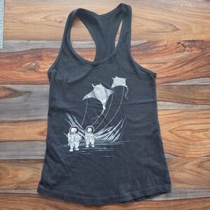 Nite Owl Ink Black Tank Top with Astronaut and Stingray Design Graphic Fish